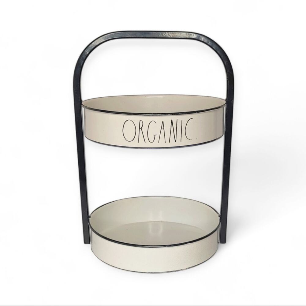 Rae Dunn White Farmhouse Enamel Metal Two Tiered Organic Fruit and Veggie Tray